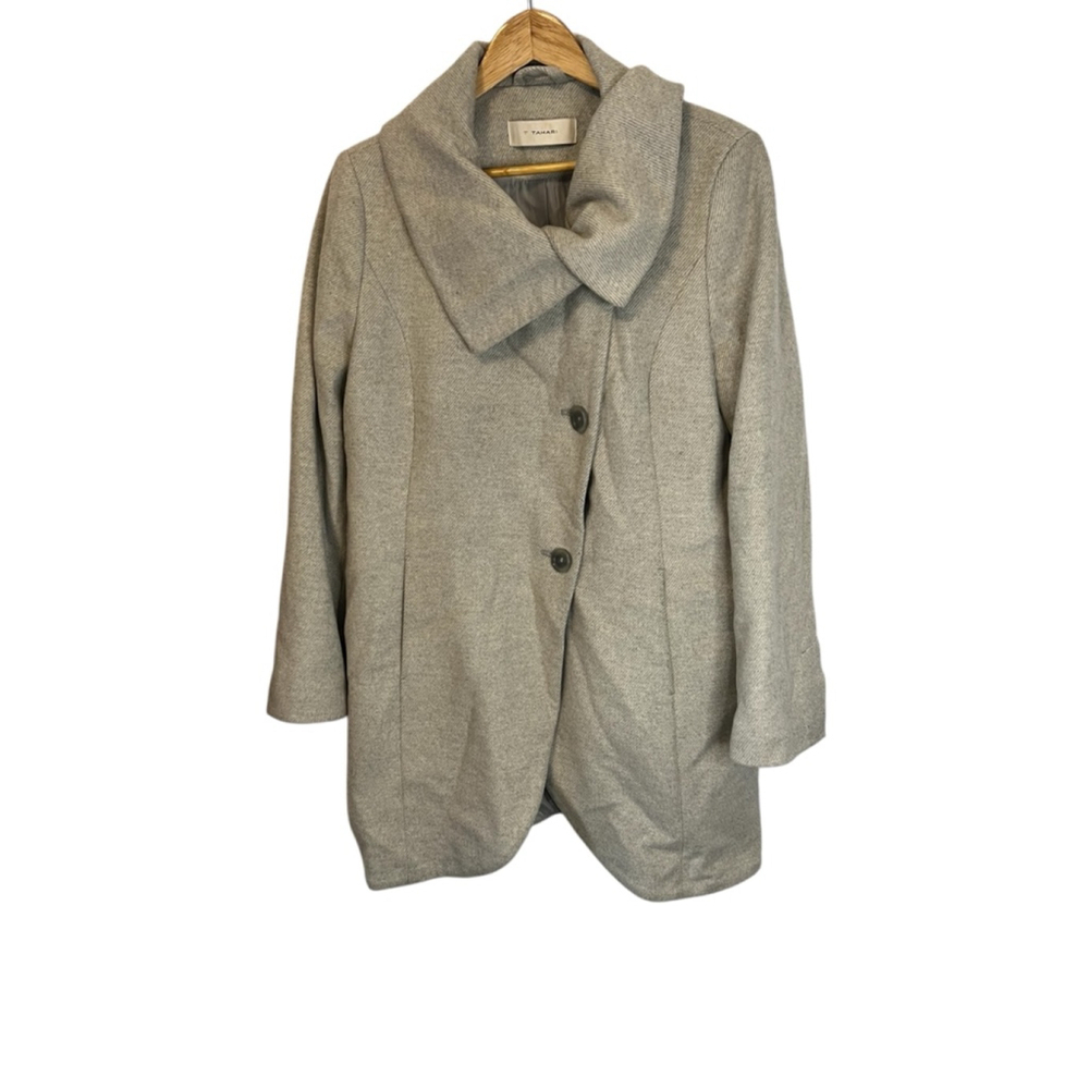 Women's T Tahari Gray Wool Blend Pea Coat M - Picture 2 of 12